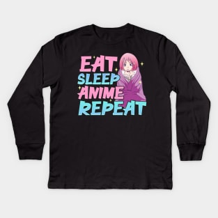 Funny Anime Obsessed Girl Eat Sleep Anime Repeat Kids Long Sleeve T-Shirt